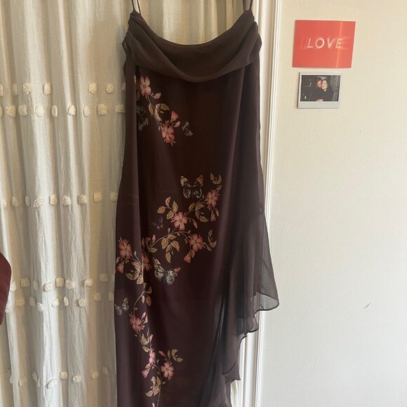 90's Style Urban Outfitters Tierra Chiffon Cowl Neck Assymetrical Midi Dress New - Picture 3 of 6